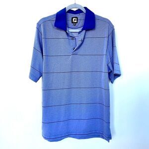 FOOTJOY Blue Black Striped Pullover Golf Short Sleeve Polo Shirt, Sz M